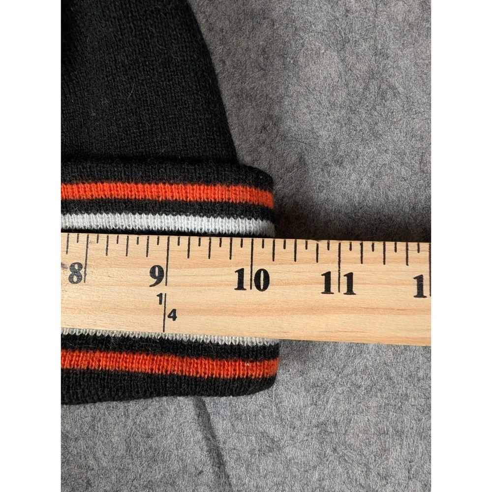 Baltimore Orioles MLB Knit Pom Beanie Hat Black Orange Striped Cartoon Bird Logo